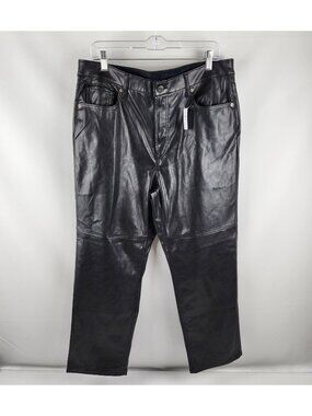 Gap Pants Womens 33/16 Black Faux Leather High Rise Cheeky Straight Leg NWT